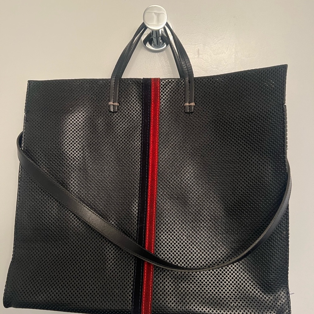 Clare V Navy black and Red striped simple leatherTote Bag